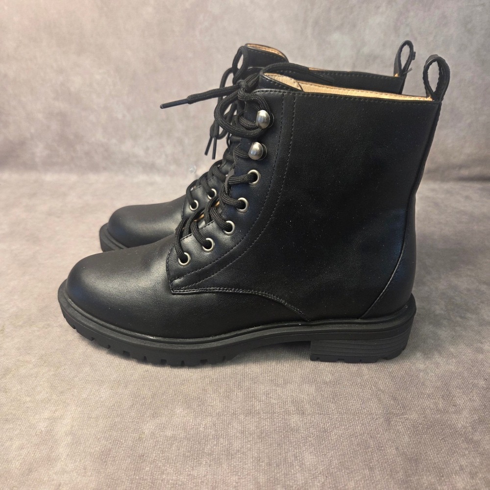 French Connection Stewart Black Vegan Leather Combat Boots FC-STEWART Womens 7.5